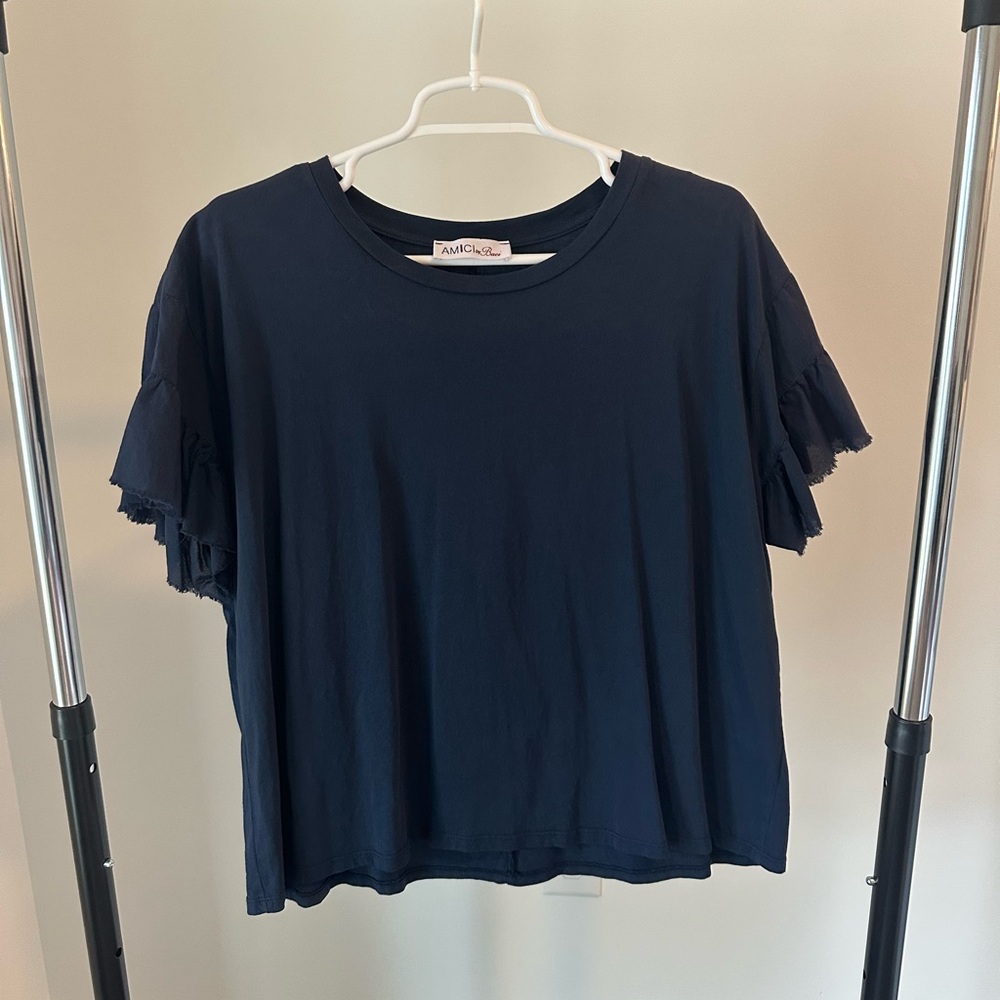 Amici by Baci Navy Blue Ruffle Sleeve Top